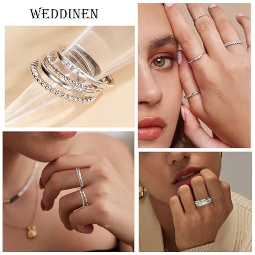 WEDDINEN 4PC Gold Rings for Women, S925 Sterling Silver 14k Gold Filled Plated Stackable Thin Thumb Ring Set Cubic Zirconia Dainty Stack Gold Knuckle Rings Set Size 6-102