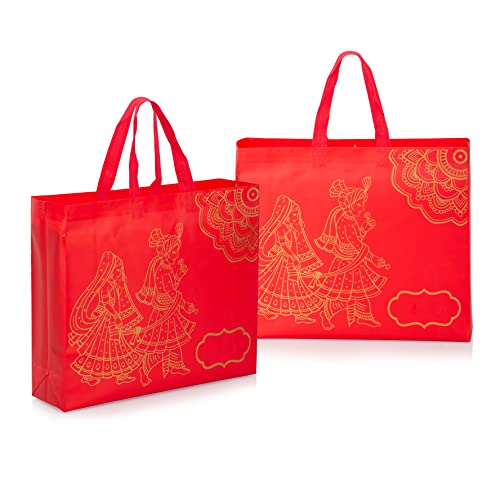 Image of Drapme Wedding Special Reusable Non-Woven Laminated Gift Bags - Shagun & Traditional Gifting, Saree Mithai Chandi Carry Bag (Red, Pack of 20)