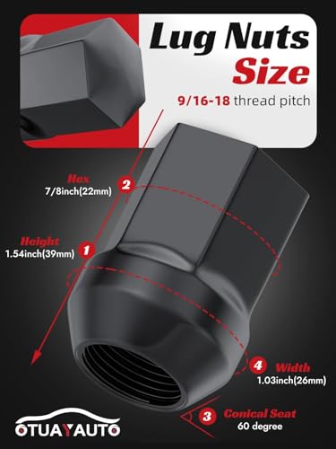 Image of OTUAYAUTO 9 /16-18 OEM Lug Nuts - Replacement for 2005-2011 Dodge Dakota, 2004-2009 Durango, 2002-2010 Ram 1500, 2011 Ram 1500, 2007-2009 Chrysler Aspen, 20PCS Black OEM Factory Style Lug Nut