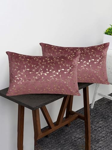 Image of RD TREND Velvet Rectangular 12x18 Inches Cushion Covers Set of 2 | Throw Pillow Covers for Sofa, Bed & Living Room | Perfect for Home Decor Dusty Rose