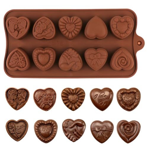 Moule à chocolat en silicone 3D en forme de cœur avec motifs pour faire des cadeaux (1 pièce)
