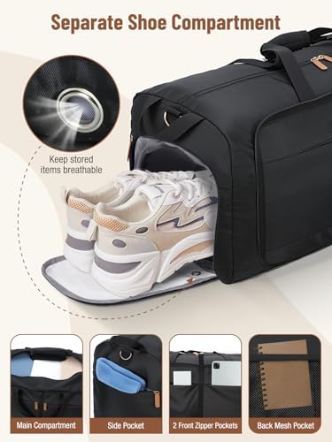 Image of Lekesky Foldable Travel Duffle Bag for Women, 100L Large Duffel Bag with Separate Shoes Compartments & Straps, Carry On Weekend Bag for Women, Hospital, Overnight (Black)