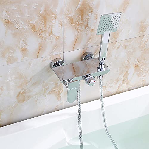 Robinetterie de baignoire chromée avec douchette design et support mural - 8