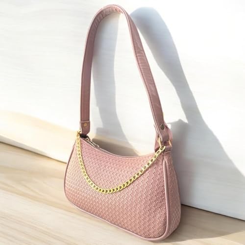 Image of DAISY STAR Woven Textured Shoulder Bag with Gold Chain Detail II Shoulder Handbag for Girl & Women II