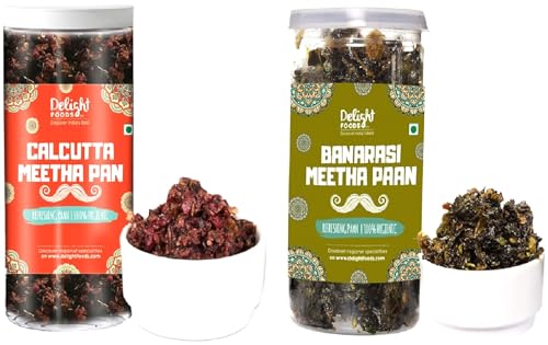 Image of Delight Foods Calcutta Meetha Paan and Banarasi Meetha Paan Mukhwas Mouth Freshener, 200grams(100gm each) |Sweet Paan Hygienically Packed Traditional Mukhwas & Paan | Premium Mouth Freshener