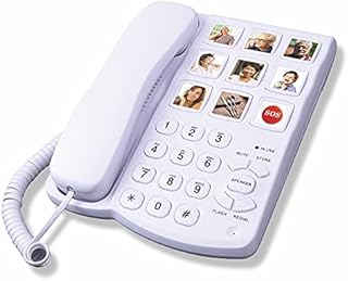 TelPal Big Button Corded Telephone with Speaker for Seniors Elderly, Amplified One Button Touch Picture Landline Phone for Old People, SOS Desk Telephones with Easy to Ready Digit Numbers