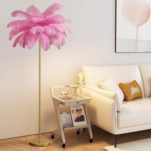 Lámpara de pie de plumas regulable con base de metal para iluminar tu dormitorio