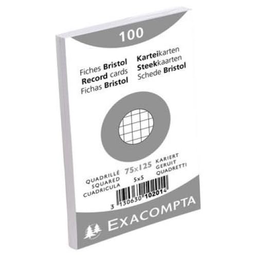 Lot de 48 100 fiches Bristol blanc 55x74 quadrillé 5x5 sous film