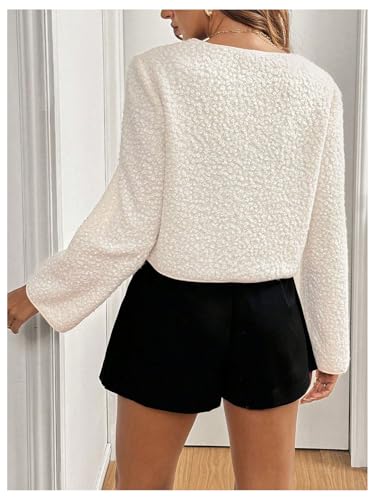 Floerns Women's Cute Bow Long Sleeve Jacket Crewneck Tie Front Coat Outerwear2