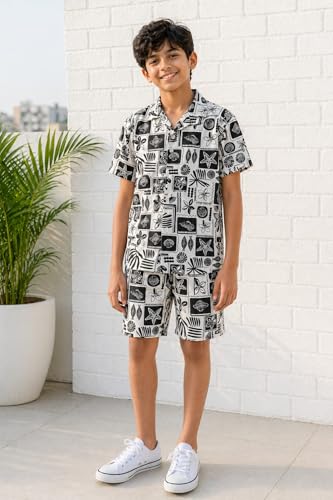 Image of Ninos Dreams Boys Cotton Rayon Halfsleeves Coord Set with Shirt & Shorts /Boys Vacation wear /boys co ord set /Boys Tropical print Shirt & Shorts set /Boys Clothing Set
