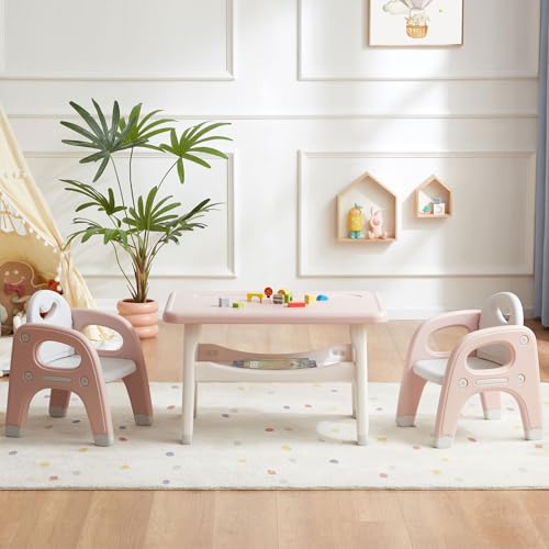 GITAWUSA Kids Table and 2 Chairs Set, Large Built-in Storage, Montessori Toddlers Table and Chairs...