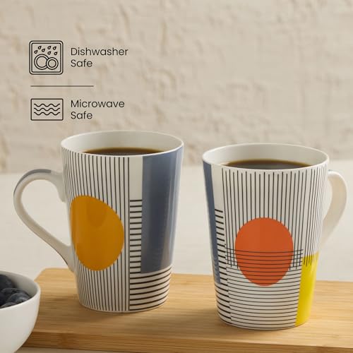 Image of United Colors of Benetton Bone China Coffee Mug Set of 2 - 320ml Each, Printed Tea Cups for Coffee, Milk & Hot Beverages - Microwave & Dishwasher Safe, Ideal Gift Set for Home & Office