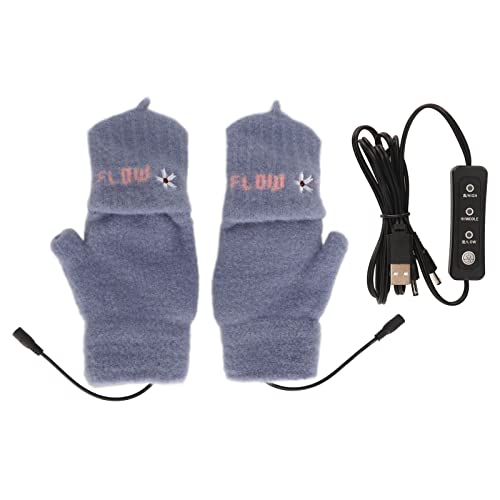 Jonlaki USB-beheizte Handschuhe, Einstellbare Temperatur, Doppelseitige Heizung, Halbfingerlose Handschuhe, Waschbarer Strickhandschuh, Blaue Heizwärmer-Handschuhe für Den Winter Cover