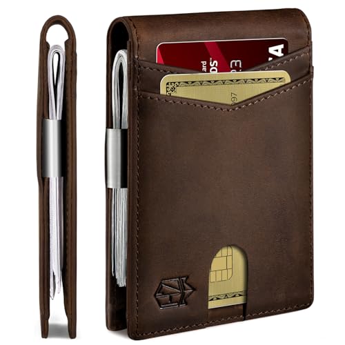 Zitahli Genuine Leather Wallet for Men 12 Card Slim Mens Wallets Bifold RFID Blocking with Money Clip & ID Window Thin Minimalist Card Holder Wallet with Gift Box
