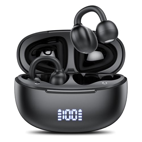 Achifine Clip on Earbuds Open Ear Wireless Bluetooth 5.4 Headphones with Noise Cancelling Mic, 48H Playtime Ear Buds,IP68 Waterproof, Comfortable for Small Ears (Black)