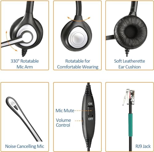 Wantek Corded Telephone Headset Dual w/Noise Canceling Mic Compatible with Avaya Aastra Allworx Adtran Alcatel Lucent AltiGen Digium Gigaset InterTel Mitel Plantronics Landline Deskphones(F602S1) - Thumbnail 5