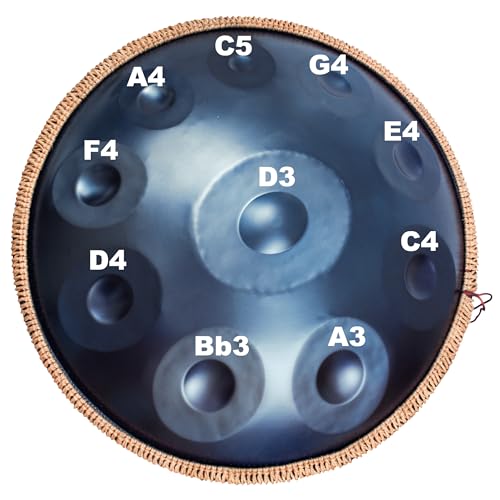 Miniatura 3 de Antetok Handpan Drum Harmónico De Acero En Re Menor 10 Notas Y 22 Pulgadas Con Bolsa Suave De Tansporte, Instrumento De Percusión Armónica Para Sanación Con Sonido, Meditación Personal, Yoga Azul