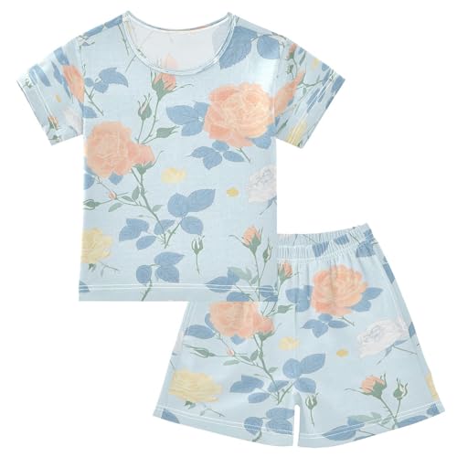 senya Short Sleeve Pajamas Sets Summer Cotton Sleepwear Simple White Yellow Roses