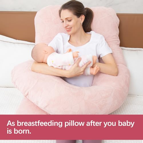 MOON PINE Pregnancy Pillow, U Shaped Full Body Pillow for Maternity Support, Sleeping Pillow with Cover for Pregnant Women (Dusty Pink)