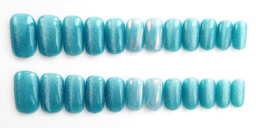 TOGZOM Press On Nails - Medium Square Blue Cat Eye