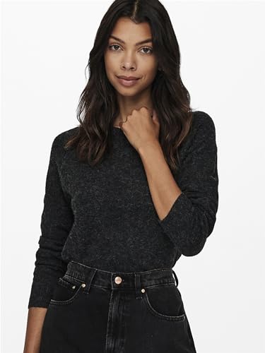 ONLY Damen Basic Strickpullover | Einfarbiger Knitted Stretch Sweater | Langarm Rundhals Shirt ONLRICA, Farben:Schwarz, Größe:36