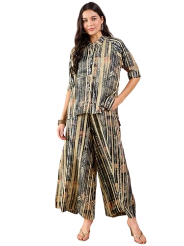 Image of Modeve Women Shirt Palazzo Foil Print Co-Ord Set