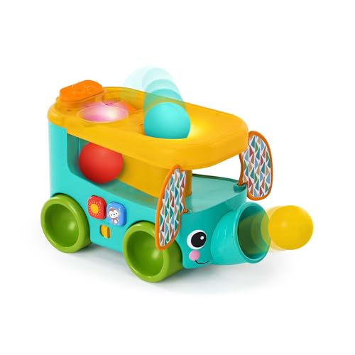 Bright Starts, Bus avec Balles Pop & Roll Safari, Jeu de Lancement de Balles avec Éléphant, pour Enfants de 6 Mois et Plus, Unisexe