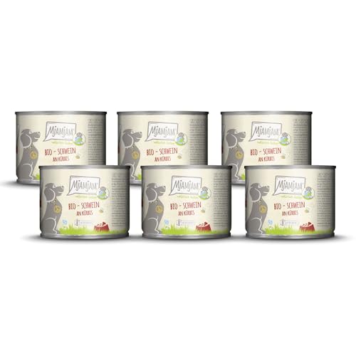 MjAMjAM – Premium Nassfutter für Hunde - natürlich lecker – Bio Schwein an Kürbis,6er Pack (6 x 200g), getreidefrei mit extra viel Fleisch