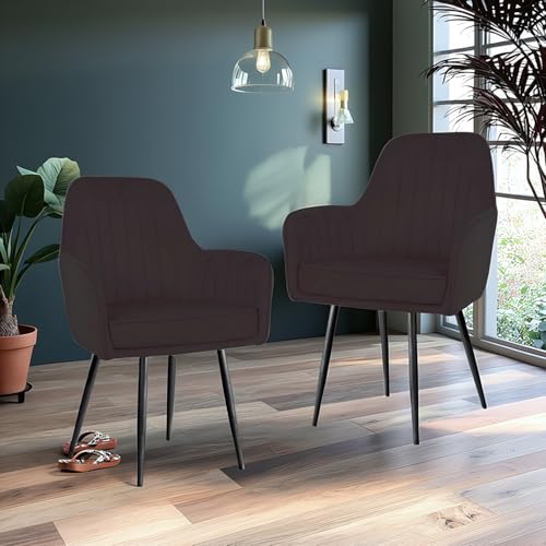 Image of Set of 2 Accent Chair for Living Room | Modern Armchair in Soft Velvet Fabric with Sturdy Legs | Premium Chair for Home Living Room Bedroom Restaurent | (Black Legs, Black)