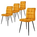 ML-Design Juego de 4x Sillas de Comedor con Respaldo Asiento Ergonómico Acolchado Tapizado de Terciopelo Amarillo Mostaza Patas de Metal Sillón de Diseño Moderno para Mesa de Salón Escritorio o Cocina