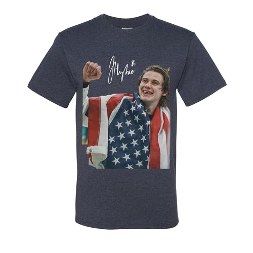 Jack Hughes 86 USA Flag T-Shirts Vintage Heather Blue Medium