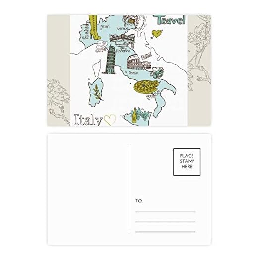 DIYthinker Karta stad Italien Landmärke nationell flagga mönster blomma vykort set tackkort utskick 20 st 14,5 cm x 9,7 cm flerfärgad