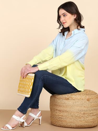 Image of Maaesa - Women Handcrafted Ombre Tie & Dye Rayon Shirt | Casual & Office Wear | Oversized Fit | Long Sleeve | Breathable & Lightweight Fabric