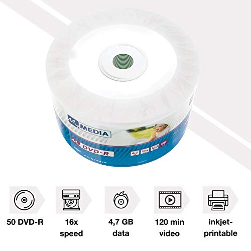 MyMedia DVD R 16 x 4 7 Go I Pack de 50 I DVD vierges imprimables I Vitesse d'enregistrement 16 fois et longue durée I DVD R imprimables I DVD vierges I DVD vierges I DVD vierges I - vue 5