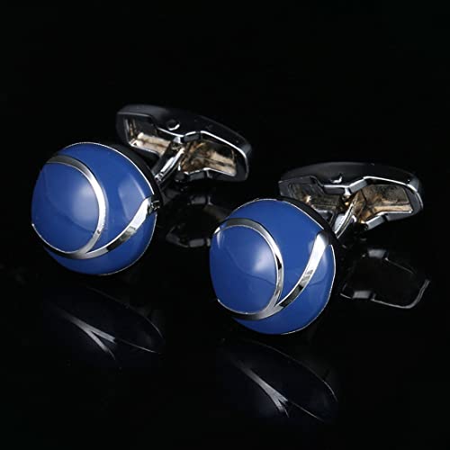 Mancuernillas circulares de esmalte azul y tono plata para hombre miniatura 7