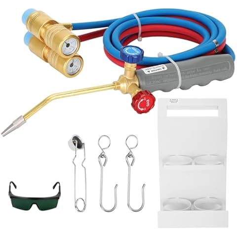 Update Oxygen MAPP Torch Kit, Dual gauge design, With portable cylinder metal stand and lighter, for Heating, Soldering, Glass Blowing, Oxypropane Welding Gas Cutting Torch Kit Cover
