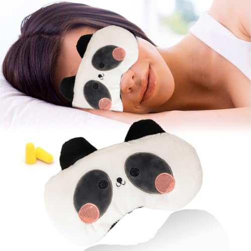 Máscaras de Noche Infantil, Con Tapones para los Oídos,Antifaz Dormir Niño, 3D Máscaras de Sueño de Peluche Ocultas,Panda Lindo Divertido Dibujos Animados,para Viajes Siesta Dormir Niños Adultos