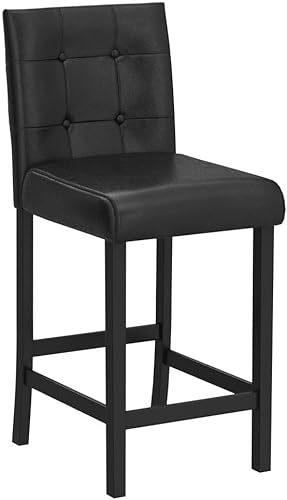 Miniatura 4 de COSTWAY Juego de 2 taburetes de bar, taburete de bar tapizado de 26 pulgadas con respaldo, sillas de altura de mostrador de cuero de PVC con Negro