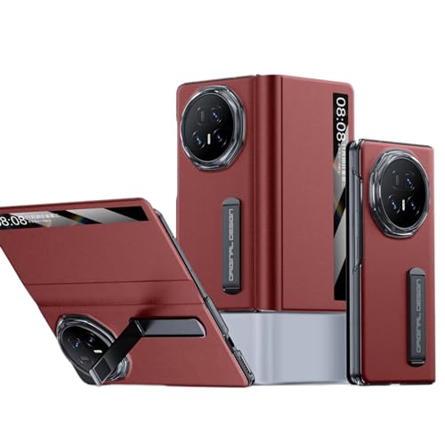 Étui en cuir pour Honor Magic V5 rouge avec rabat transparent et support