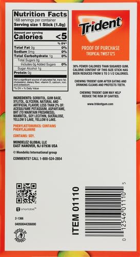Image of Trident Tropical Twist Sugar Free Gum, 144 Packs of 14 Pieces (168 Total Pieces)