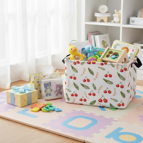 Image of Kid Cute Rectangle Storage Basket Baby Toy Clothes Storage Bin Nursery Playroom Bedroom Decor Basket (Painted Cherry)