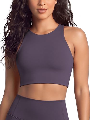 Image of ODODOS Racerback Tank Bra for Women High Neck Non Padded Medium Support Sports Bra Workout Yoga Crop Tops