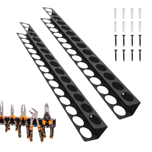 2 Stück Werkzeughalter Wand, 40CM Werkzeug Organizer, 14 Löcher Schraubendreher Halterung, Zangenhalter mit Schrauben und Expansionsrohr, Schwarz