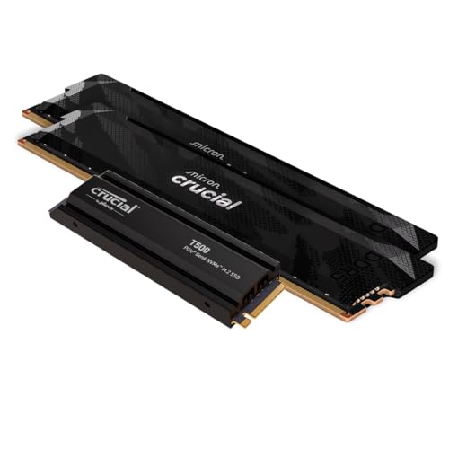 Image of Crucial T500 Gen4 2TB SSD with Heatsink, Up to 7,400MB /s Read Plus DDR5 Pro OC CL32 RAM 32GB Kit (2x16GB), 6400MHz CL32, Black - Storage & Memory Bundle