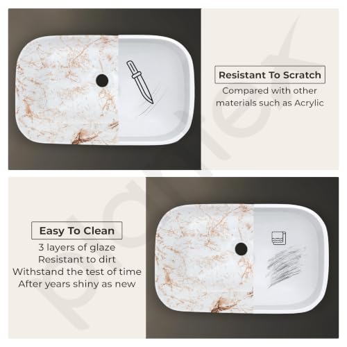 Image of Plantex Tabletop Wash Basin for Bathroom /Designer Ceramic Basin /Rectangle Countertop Wash Basin /Home /Office (22 x 14 x 5 Inch)