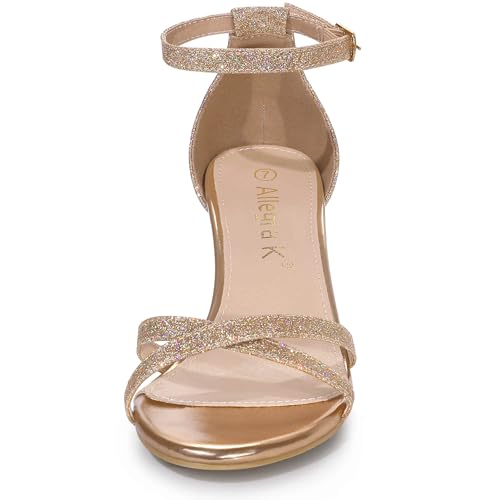 Allegra K Women's Glitter Ankle Straps Stiletto Clear Gold Heels Sandals 9 M US