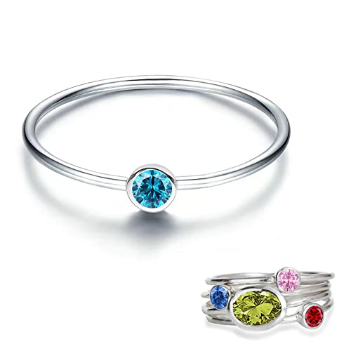Senpotly 925 Sterling Silver Statement Ring Set Family Birthstone Rings for Mother and Daughter Mothers Day Jewelry Gifts Hypoallergenic US 6/7/8/9/10# 3-Piece