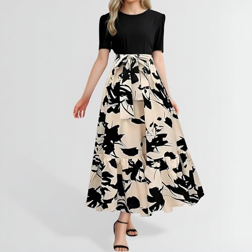 Robe longue patchwork notre modèle trapèze fluide à volants