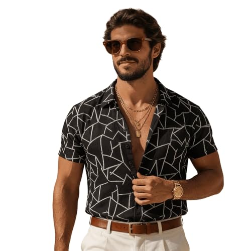 Image of Lymio Men Shirt || Men Embroidery Design Shirt || Half Slevee Shirt Men || Cotton Shirt (Available Also Packs) (Embro-Zigzag)