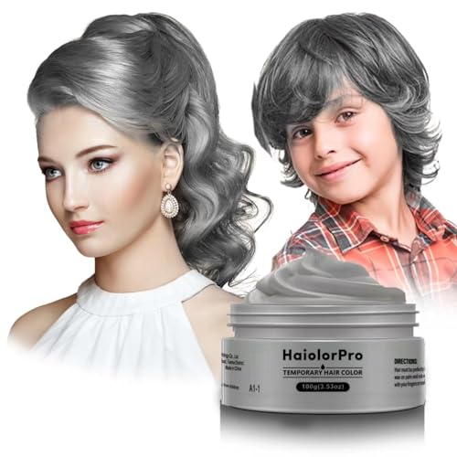 HaiolorPro Silver Gray Temporary Hair Color Dye Wax Washable，Hair Makeup Paint Wax for Parties or Cosplay, Hair Coloring Products No Messy